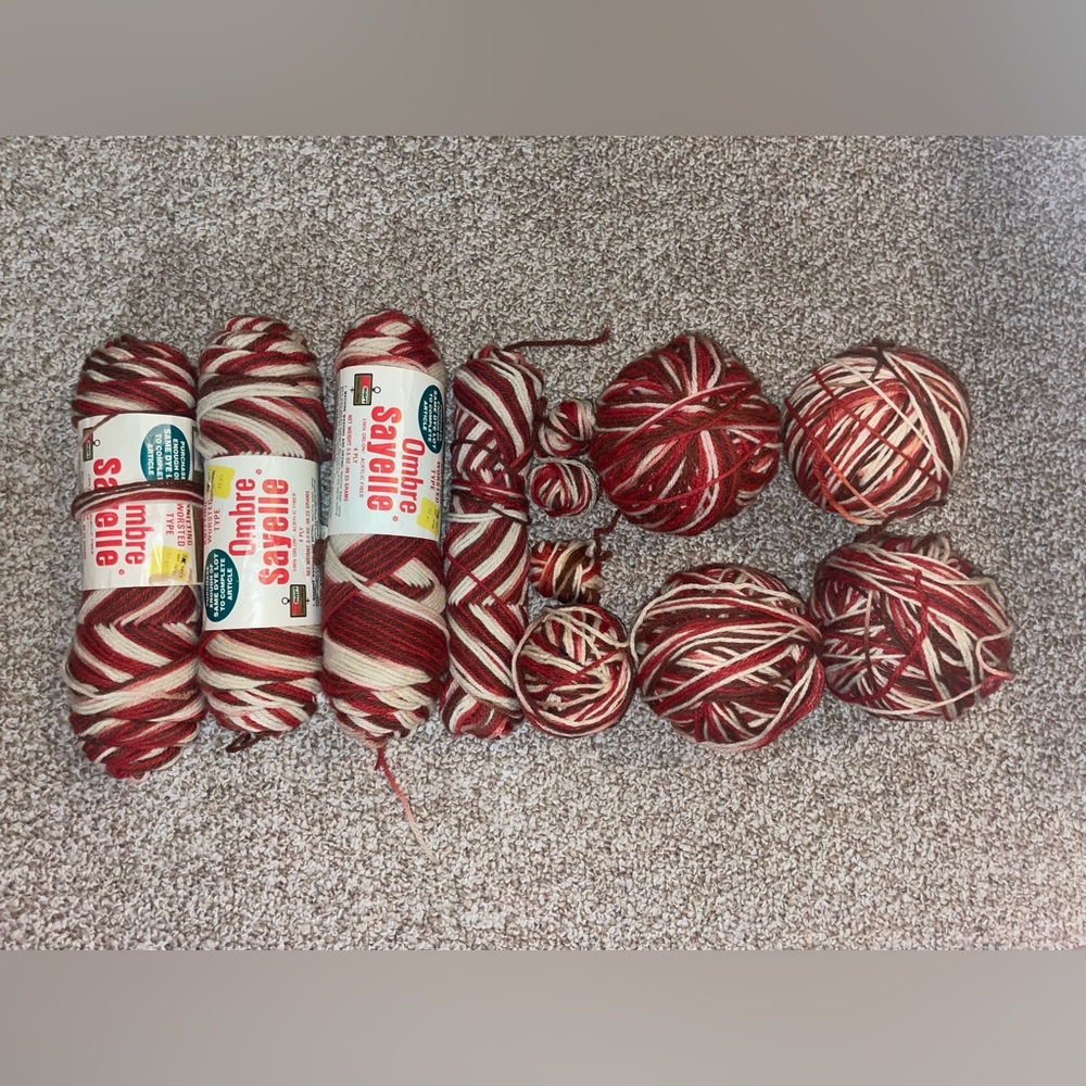 Red, Brown, and Cream yarn